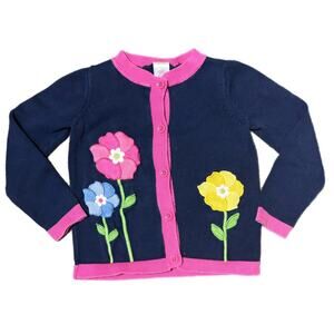 Gymboree Navy blue cardigan sweater with pink trim and floral design (3-4 years)